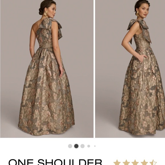 Donna Karan Metallic Floral One-Shoulder Gown - Picture 2 of 9